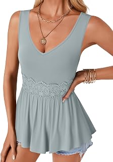 LYANER Women's Lace Trim V Neck Tank Tops