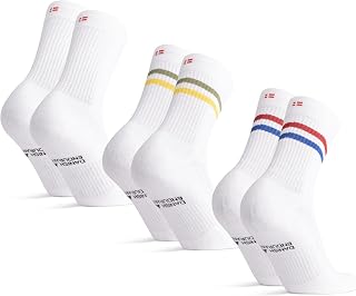 DANISH ENDURANCE Tennis Crew Socks, Cotton Sports Socks, 3 & 6-pack