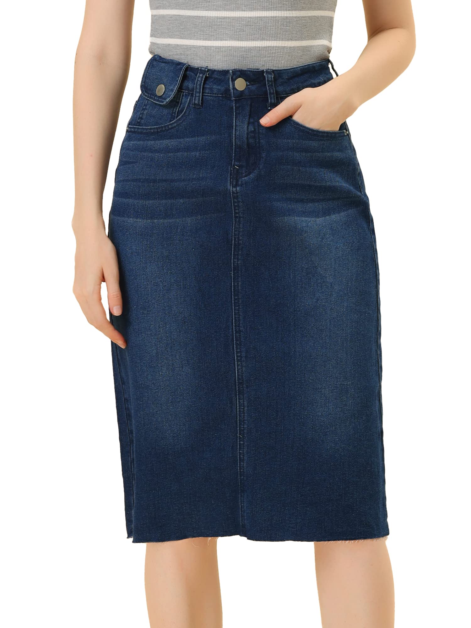 Allegra K Women's Casual Denim Skirt High Waist Back