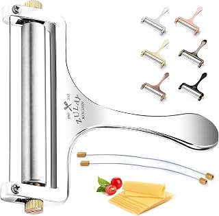 Zulay Kitchen Stainless Steel Wire Cheese Slicer, Cheese Cutter, Silver | Cheese Knife For Block, Adjustable Handheld Cheese Wire & 2 Extra Blades for Charcuterie, Mozzarella, Cheddar & More