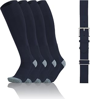 QBK 2-16 Years Kids Boys Baseball Socks and Belt Combo Set for Boys Girls (2 Pairs Socks and 1 Belt)