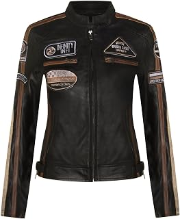 Womens Leather Biker Casual Racing Moto Badges Jacket