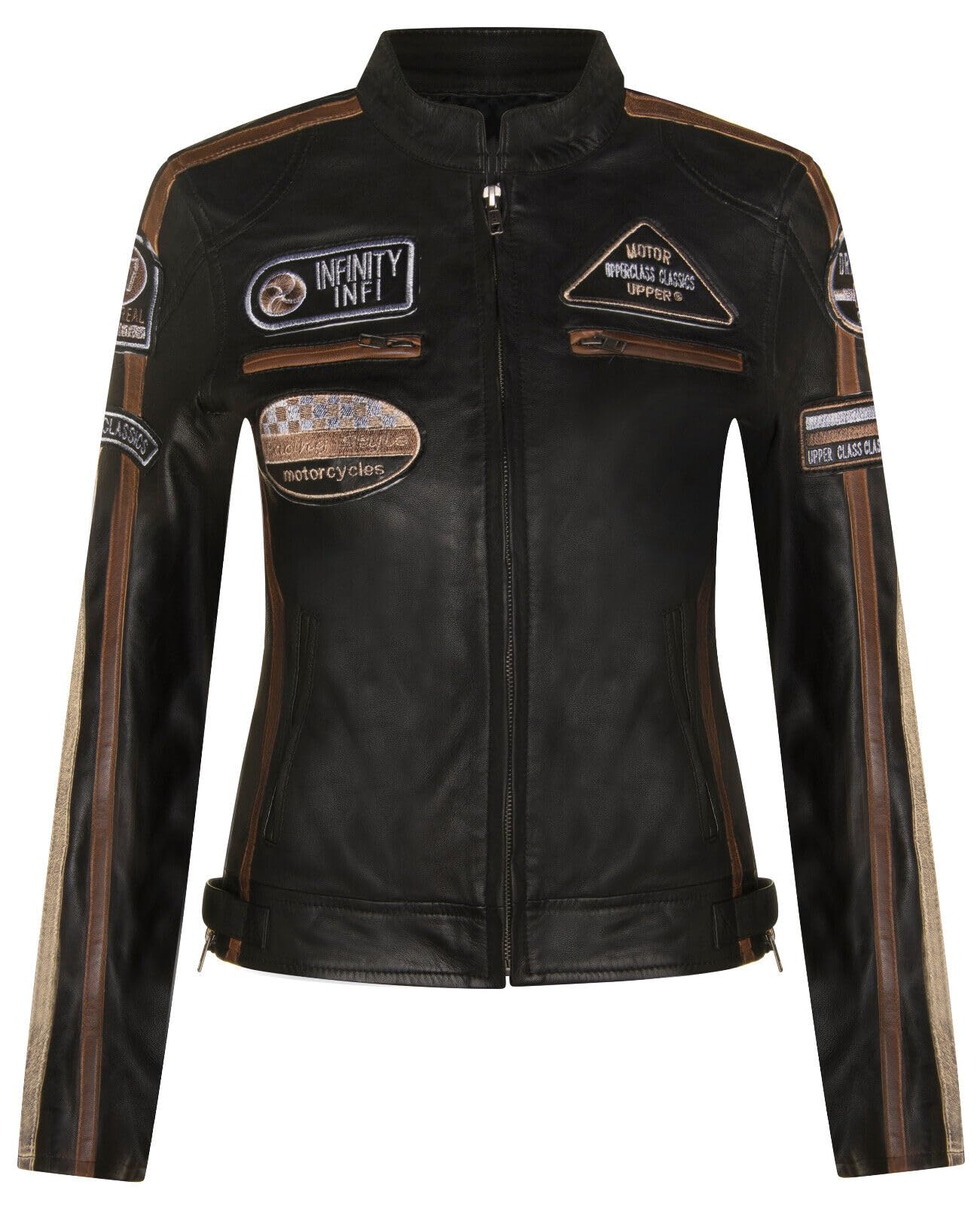 Womens Leather Biker Casual Racing Moto Badges Jacket
