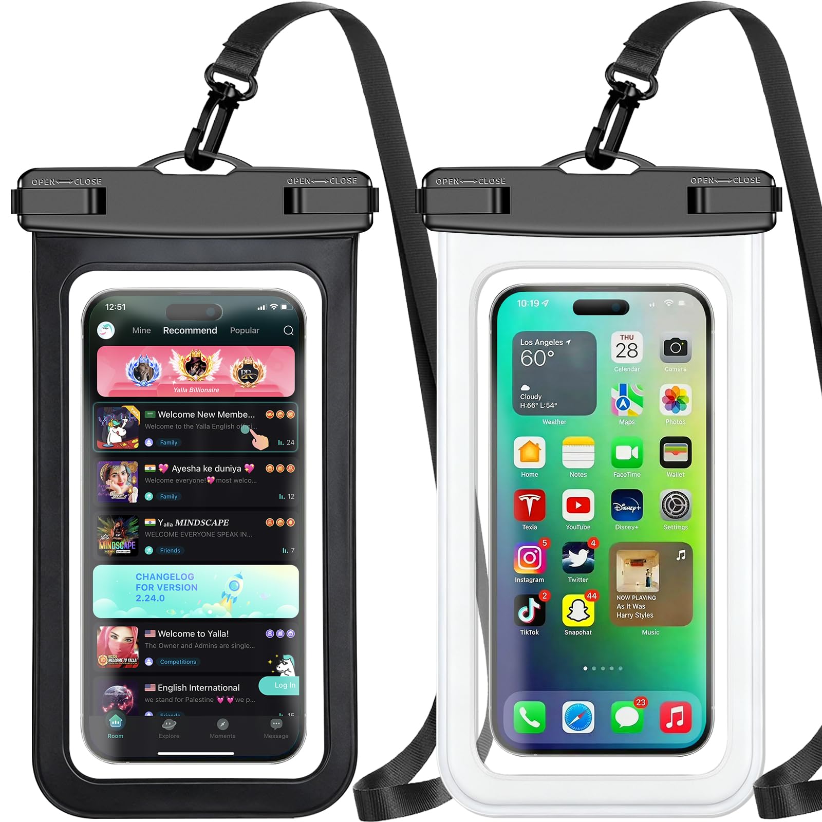 Waterproof Phone Pouch,2 Pack Black White Phone Waterproof Case,Cell Phone Dry B