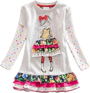 VIKITA Girls Floral Long Sleeve Cotton Casual Dress 2-8 Years