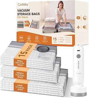 15 Pack Vacuum Storage Bags for Travel with Cordless Electric Pump