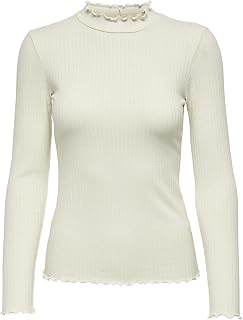 JdY JDYFRANSISKA Women's Thin Long Sleeve Shirt Basic Crew Neck Stand-Up Collar Long Sleeve Stretch Top