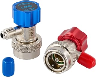 OMT R134a Adjustable Quick Coupler Adapters, Silver | 2pc High &amp; Low Pressure R134a Fitting Adapters; Leak-Free 6-Ball Design; Quick Connectors for AC Evacuation &amp; Recharging
