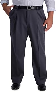Haggar Men’s Big & Tall Classic Fit Iron Free Premium Khaki Pleated Pant