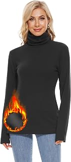 H HIAMIGOS Womens Turtleneck Long Sleeve Top Fleece Lined Sweatshirt Lightweight Ultra Soft Base Layer