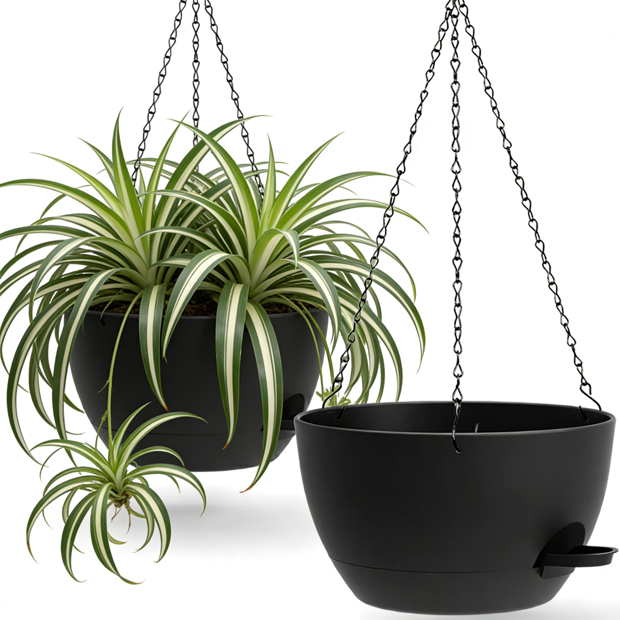 UOUZ 13 Inch 2 Pack Large Self Watering Hanging Planters for Indoor Outdoor Plan