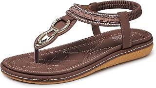 SHIBEVER Stylish Flat Sandals for Women - Summer Comfortable Walking Sandals Bohemian Ankle Strap Outdoor Sandals