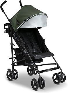 Jeep PowerGlyde Stroller by Delta Children Lightweight Travel Stroller with Smoothest Ride & Compact Fold, 3-Position Recline, Extra Large Storage Basket, Olive Green