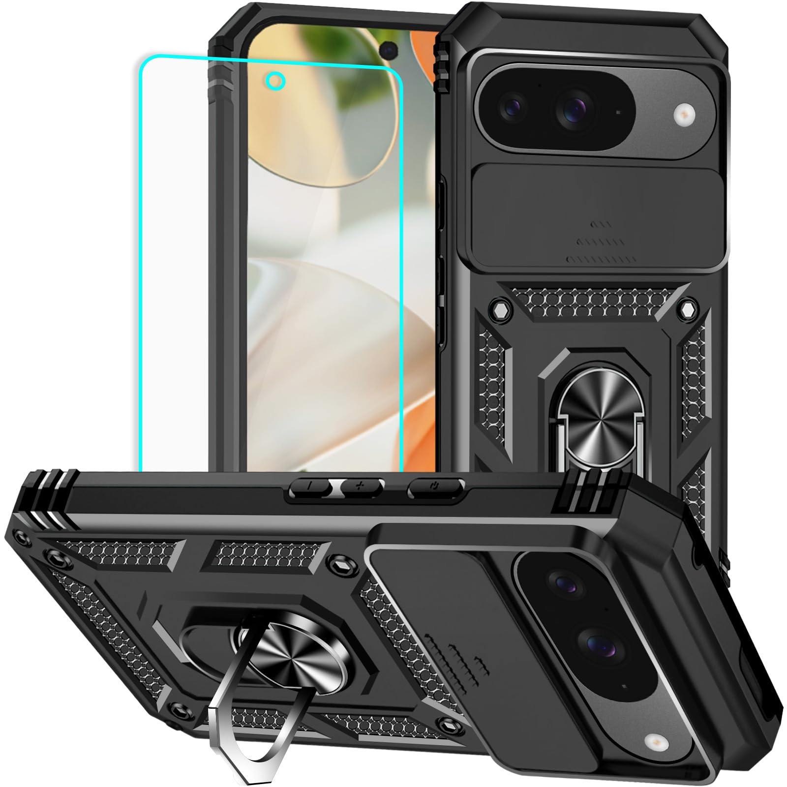 HNHYGETE for Pixel 9/9 Pro Case with Screen Protector: [Military Grade 20ft. Dro