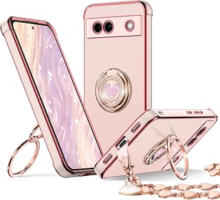 XYZ for Pixel 7A 5G Case with Stand, Phone Case with Double Ring Kickstand, Women Girls Cute Love-Heart Luxury Bling Protective Cover for Google 7A, Pink