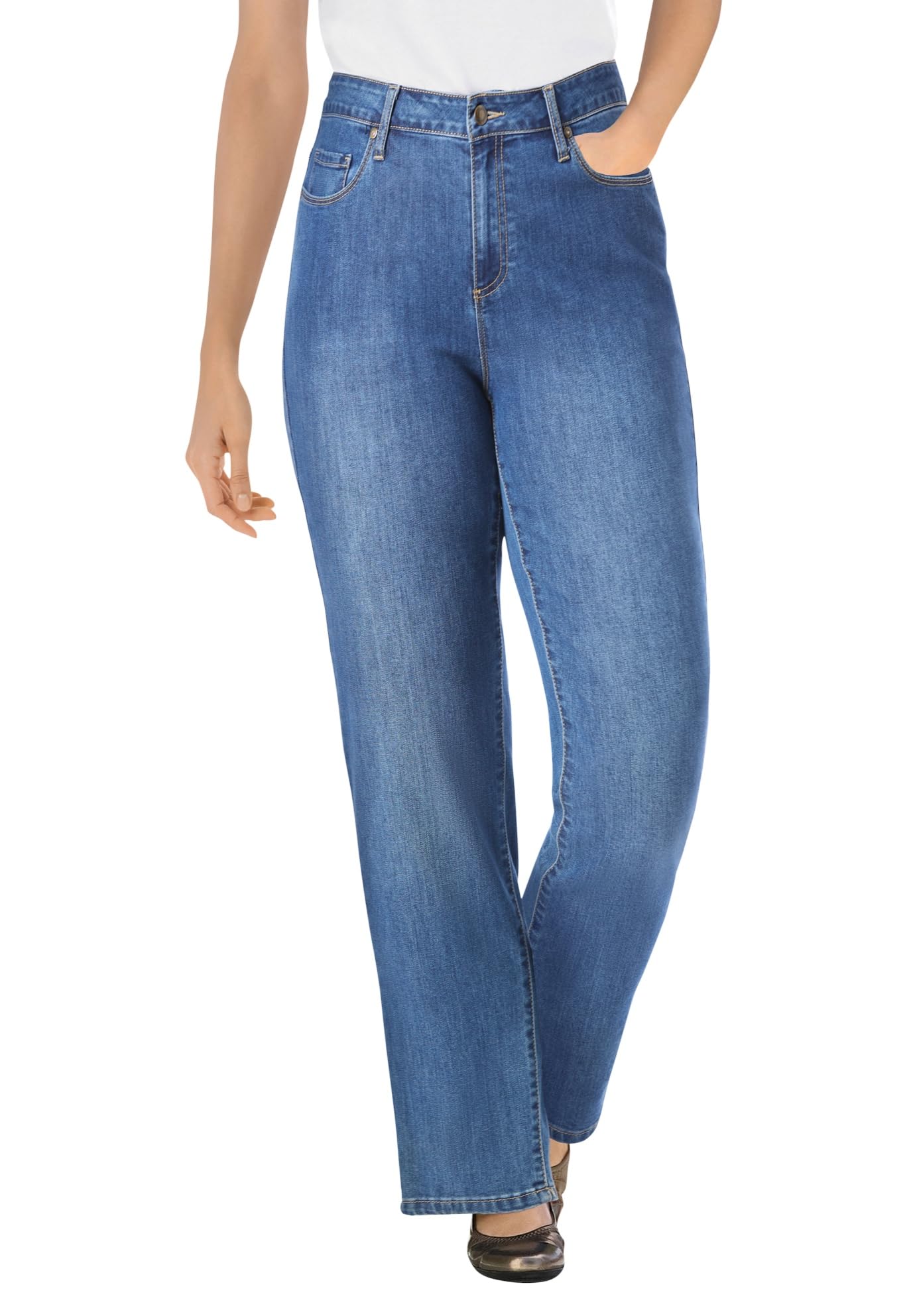 Woman Within Perfect Relaxed All-Cotton Denim Five-Pocket Jeans