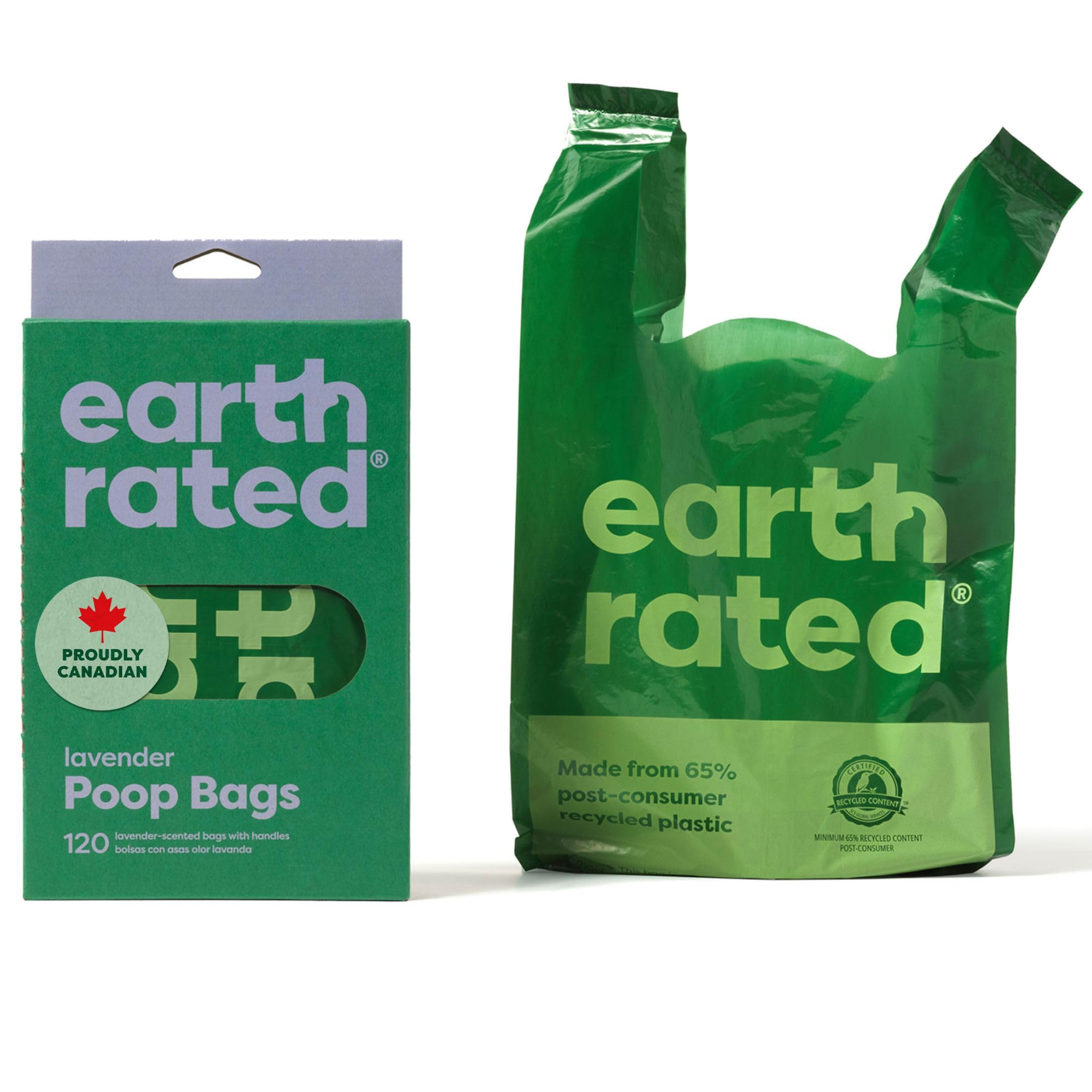 Earth Rated Dog Poo Bags with Handles, Easy Tie and Guaranteed Leakproof, Lavend