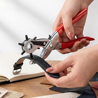 Heavy Duty Leather Punch Tool 6 Sizes Rotary Hole Punch for Quick Size Adjustment Pliers Belt Watch Bands Dog Collars Saddles Fabric DIY
