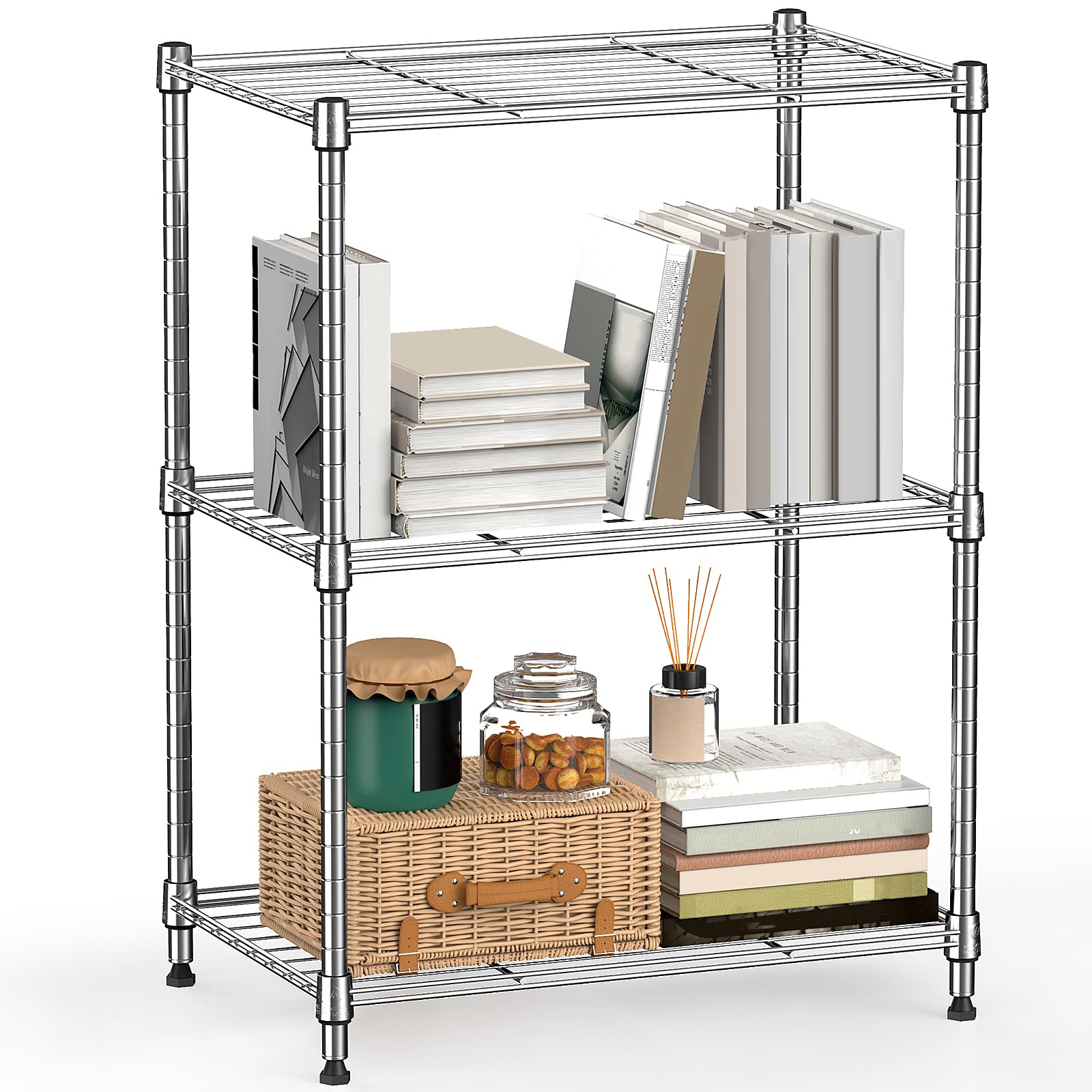 M MZG Metal Shelving Unit with 3 Levels, Load Capacity 204 kg, Adjustable Shelve