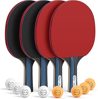 Glymnis Table Tennis Bats and Balls Set, Premium Ping Pong Rackets & Case | 4 Bats 8 Balls/2 Bats 4 Balls, 7-Ply Wood, 3-Star Ball, Portable Ping Pong Set for Indoor Outdoor Games