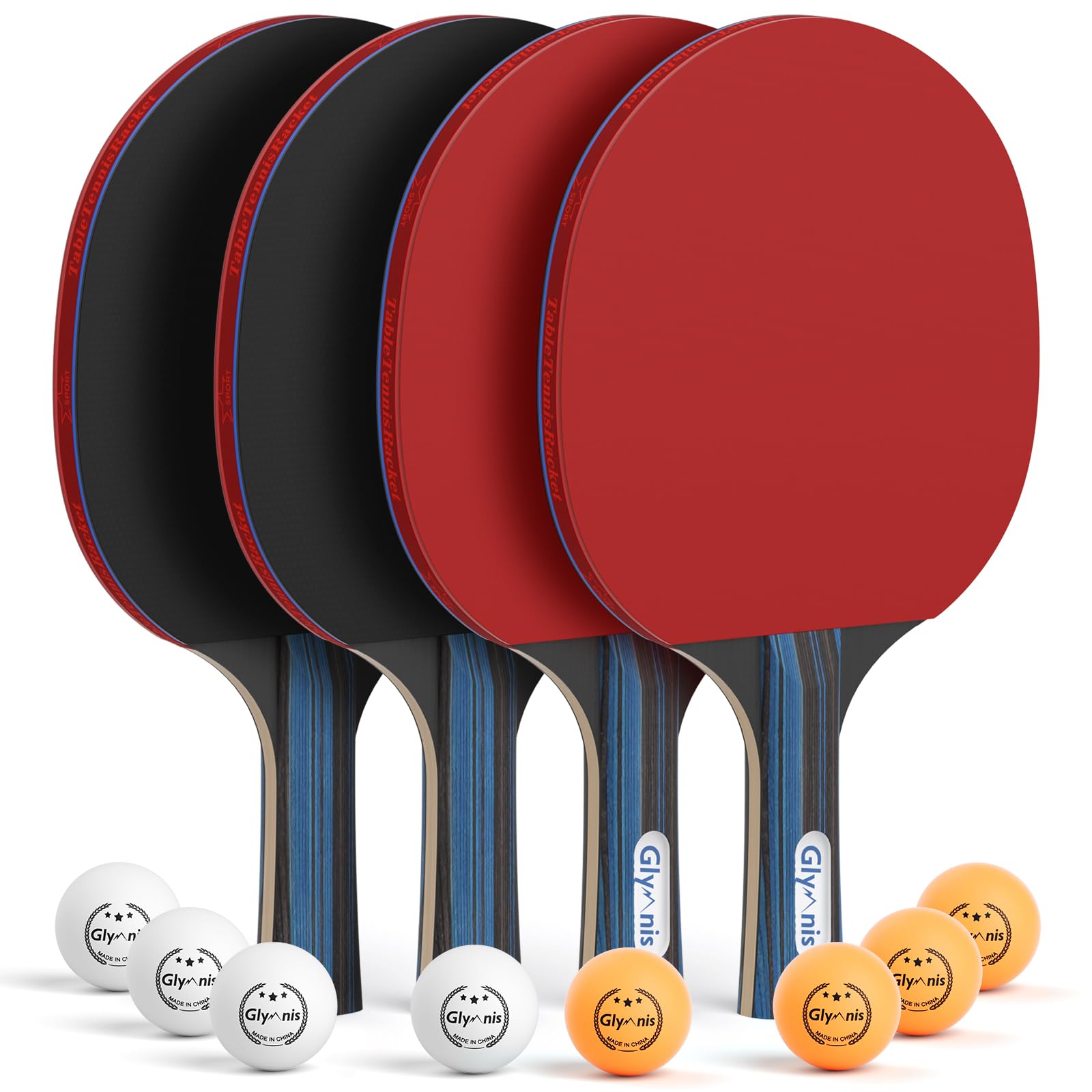 Glymnis Table Tennis Bats and Balls Set, Premium Ping Pong Rackets & Case | 4 Ba