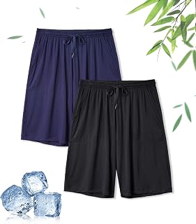 DAVID ARCHY Men's Sleep Pants Bamboo Shorts Bamboo Sleep Shorts Soft, Comfortable and Breathable Sleep Pants with Pockets 2 Pieces, Shorts (Bamboo): Dark Blue + Black, M