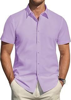 J.VER Men's Short Sleeve Stretch Shirts Stain Resistant Shield Casual Buttoned Formal Shirts Solid Color
