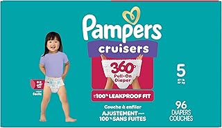 Pampers Diapers - Cruisers 360 degrees - Size 5, 96 Count, up to 100% Leakproof Fit, Designed for Active Babies, Pull On Diaper, EZ Off Tabs Designed for Easy Changes
