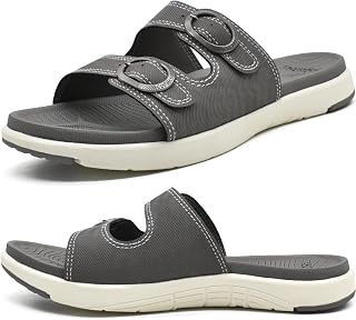 COFACE Womens Orthotic Slides Comfort Plantar Fasciitis Arch Support Slip on Flat Sandals Ladies Soft Cushion Fashion Yoga Mat Slippers With Adjustable Straps