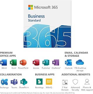 Microsoft 365 Business Standard | 12-Month Subscription | 1 person | Word, Excel, PowerPoint, Outlook, OneDrive | 1TB OneDrive Cloud Storage | PC/Mac Instant Download | Activation Required