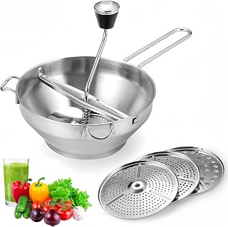 Stainless Steel Food Mill with 3 Milling Discs, Large Potato Press Strainer - 2L Capacity for Tomato Sauce Applesauce Puree Mashed Potatoes Jam Baby Food