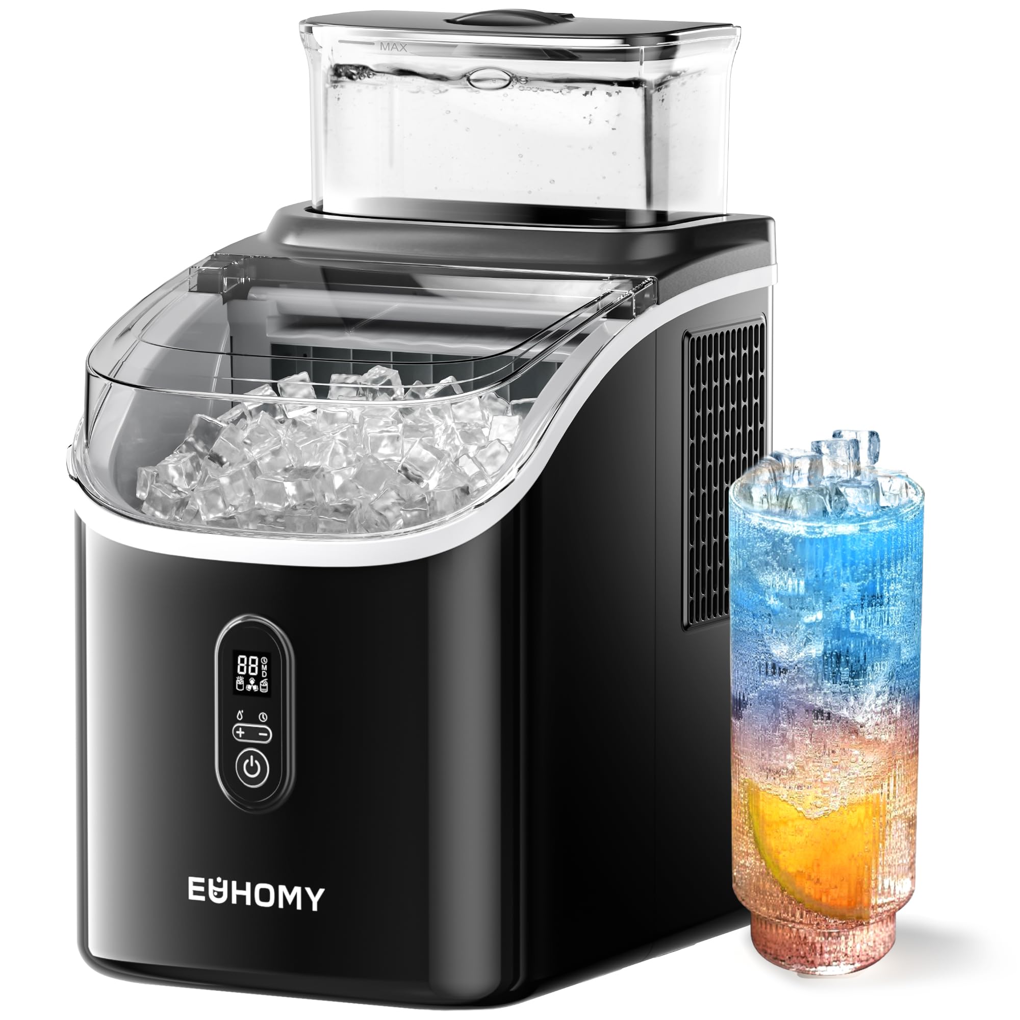 EUHOMY Clear Ice Cube Maker Countertop with 1.5L Top Tank, 34Lbs/Day | 16Pcs Cub