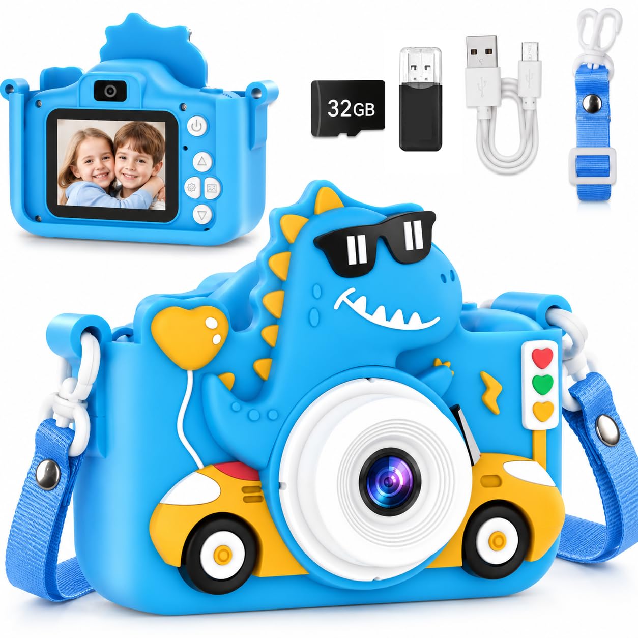 Kids Digital Camera, 1080P HD Video Camera for Toddlers with 32GB SD Card, Dinos