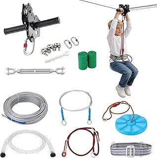 VEVOR Zipline Kit, 100 ft Zip Line Kits Up to 500 lb, Backyard Outdoor Quick Setup Zipline, Playground Entertainment with Stainless Steel Zipline, Spring Brake (Note: for Teens Only. Not for Adults)