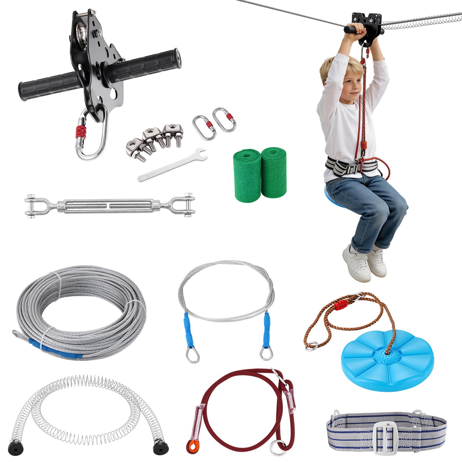 VEVOR Zipline Kit, 100 ft Zip Line Kits Up to 500 lb, Backyard Outdoor Quick Set