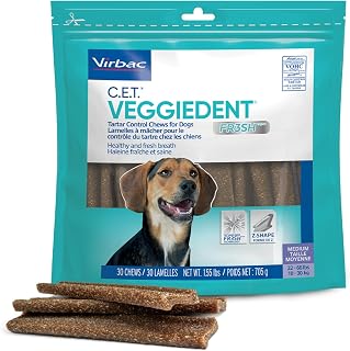 C.E.T. Veggiedent Fr3sh Plaque and Tartar Control Chews for Dogs, Medium | Vet recommended dental chews, plant-based formula, supports canine digestive health, VOHC approved for plaque & tartar