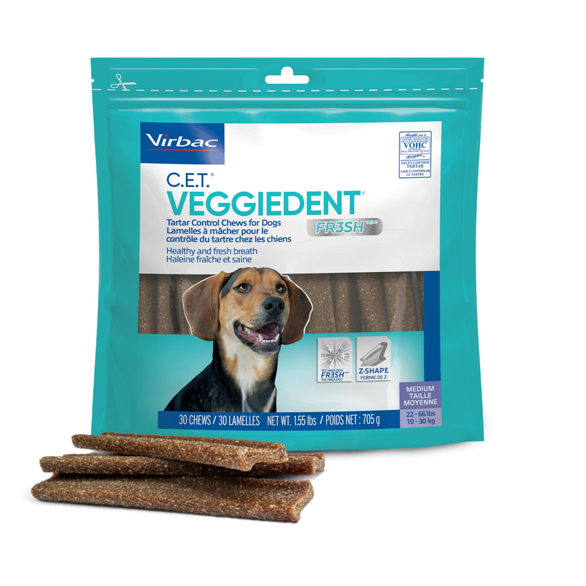 C.E.T. Veggiedent Fr3sh Plaque and Tartar Control Chews for Dogs, Medium | Vet r