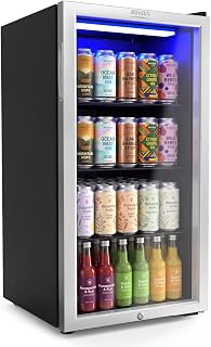 ROVSUN 3.3 Cu.Ft. Beverage Refrigerator Cooler with Double Layer Glass Door & Adjustable Shelf, Beverage Fridge for Home Office Bar, Quiet Mini Fridge Cooler w/Lock for Soda Wine Beer, 32-50°F, Black