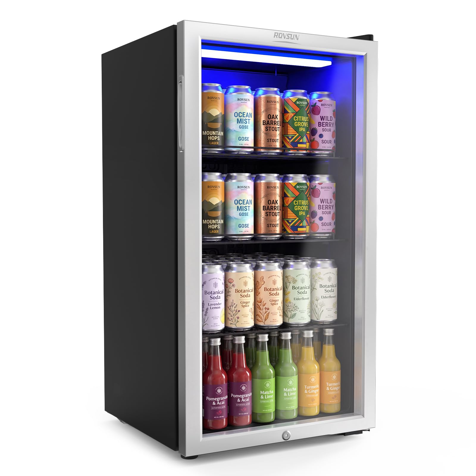 ROVSUN 3.3 Cu.Ft. Beverage Refrigerator Cooler with Double Layer Glass Door & Ad