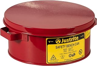 Justrite 10375 1 Gallon Red Safety Bench Can | 4 1/2" H, 9 3/8" O.D, 7 1/2" Diameter Steel