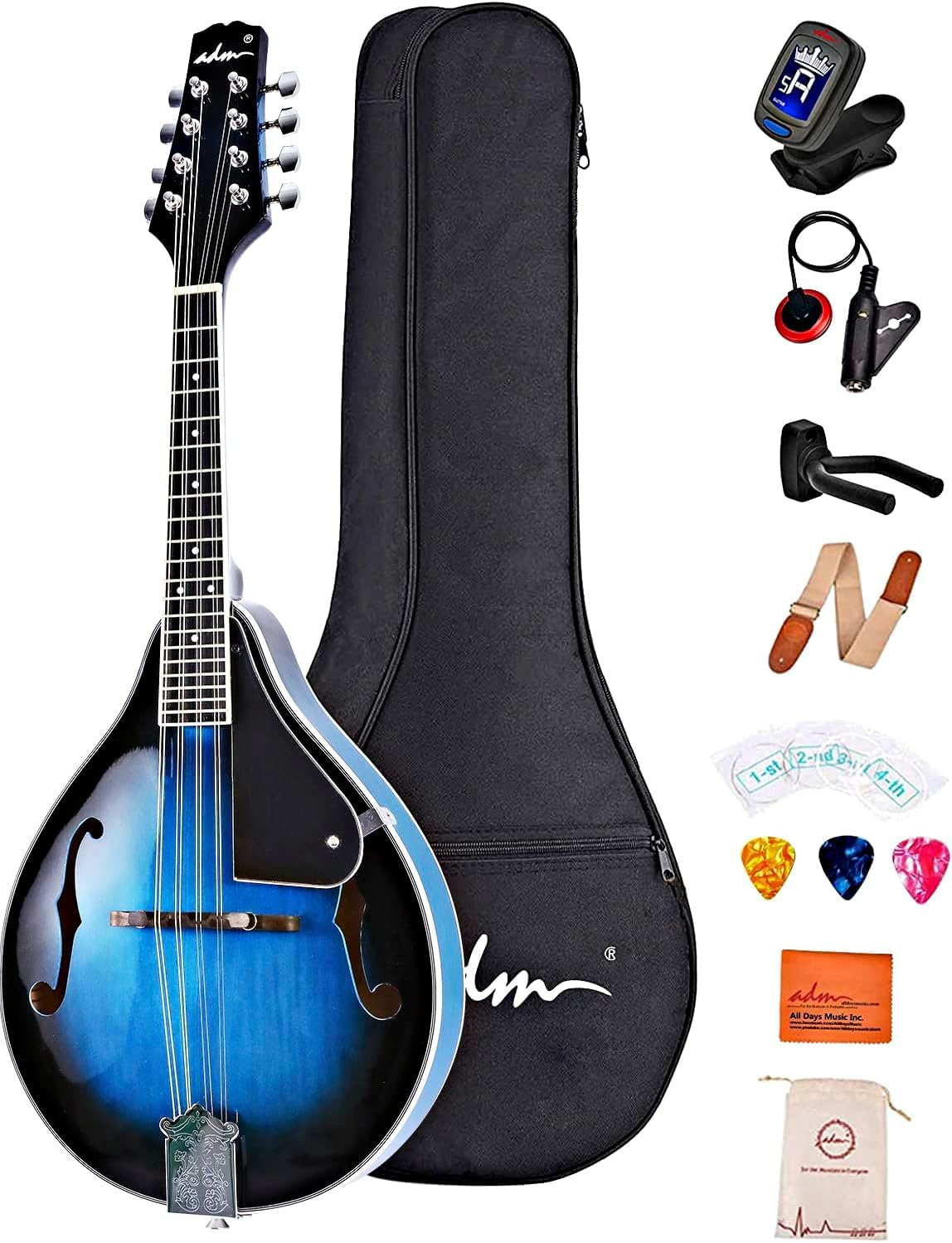 ADM Acoustic Mandolin Instrument Kit Music A Style for Kids Students Adults Wood
