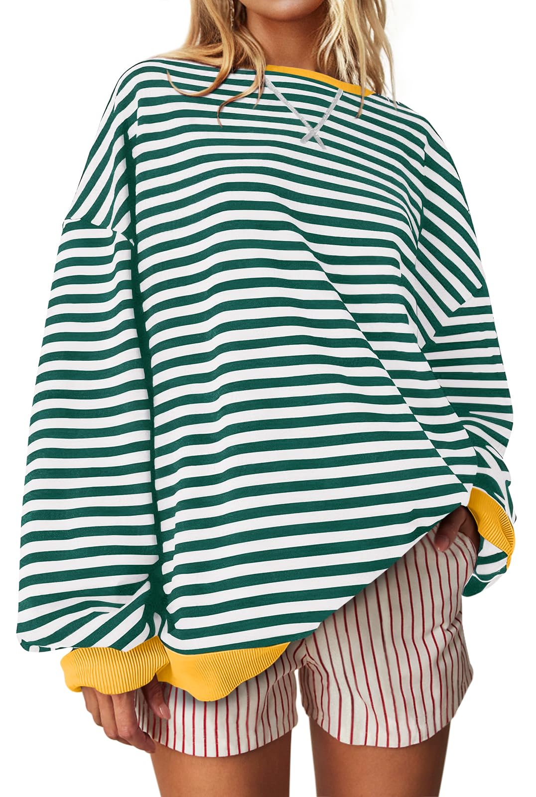 UEU Women Striped Crew Neck Long Sleeve Sweatshirt Color Block Long Sleeve