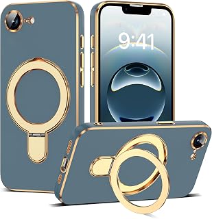 Plating Phone Case for iPhone 17E/16E with Stand 6.1", Grey Blue