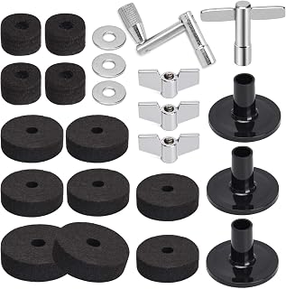 Facmogu 23PCS Cymbal Replacement Accessories, Cymbal Stand Felts, Drum Felt Pads Include Wing Nuts, Washers, Sleeves & Drum Key Accessory Set - Black