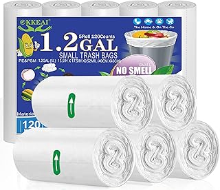 OKKEAI Small Bin Bags 5L, White Bin Liners for Bathroom, 120 Count
