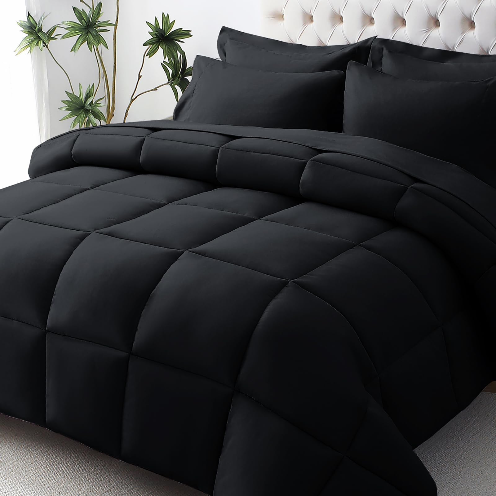 JOLLYVOGUE Queen Comforter Set, Ultra-Soft Bed in a Bag Queen Size 7 Pieces, Oek