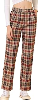 Allegra K Women's Plaid Cropped Trousers