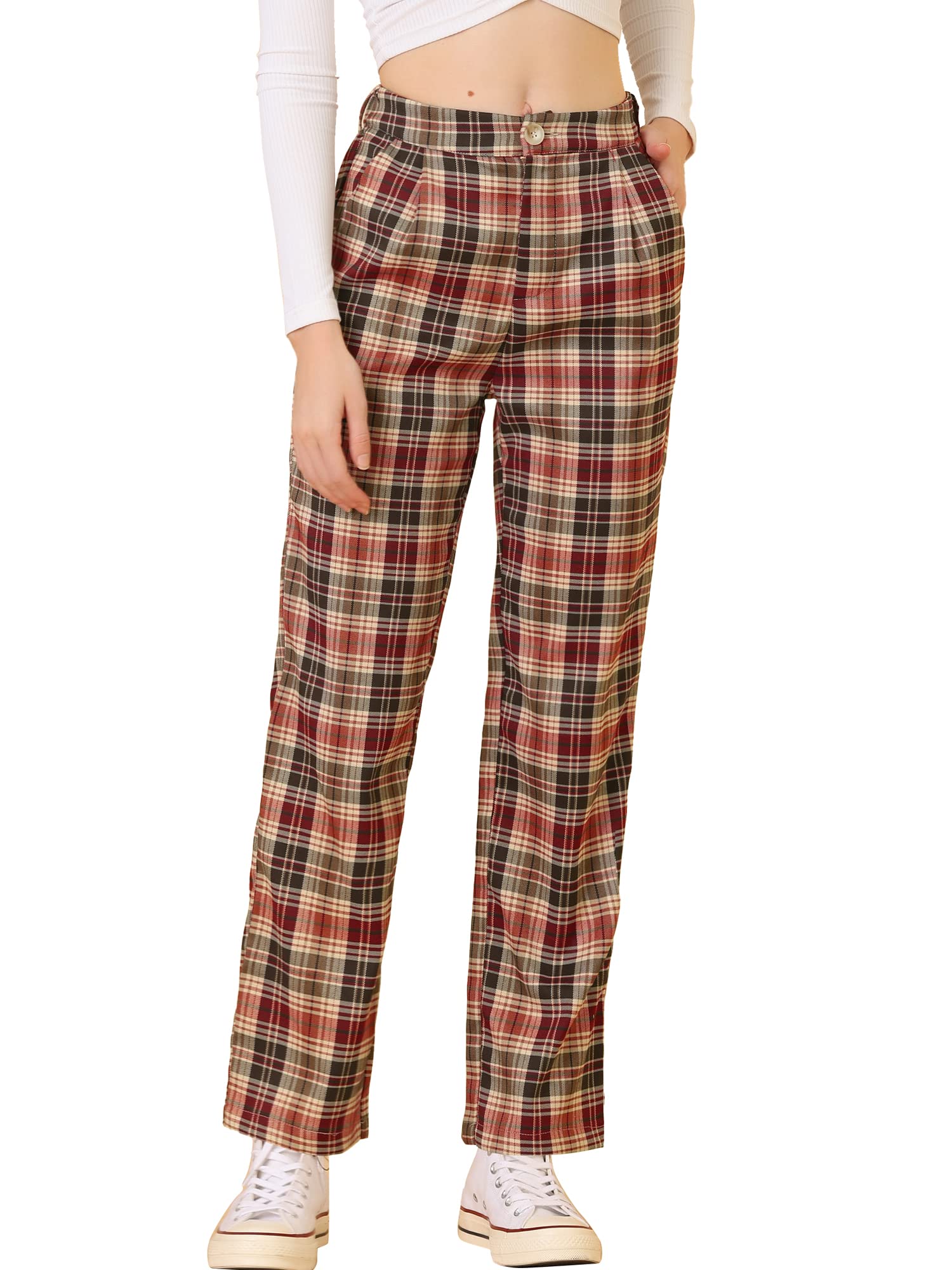 Allegra K Women's Plaid Cropped Trousers