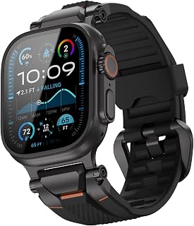 ULTIMAL Strap Compatible with Apple Watch Ultra 3/2/1 (49 mm), Series 11/10/9/8/7/6/5/4 SE (46 mm/45 mm/44 mm), Tactical Men's Strap, Robust TPU Sports Strap, Waterproof, 155-225 mm, Black