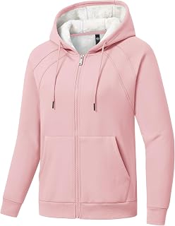 MoFiz Zip Up Hoodie Women Fleece Lined Jackets Winter Coats With Pocket